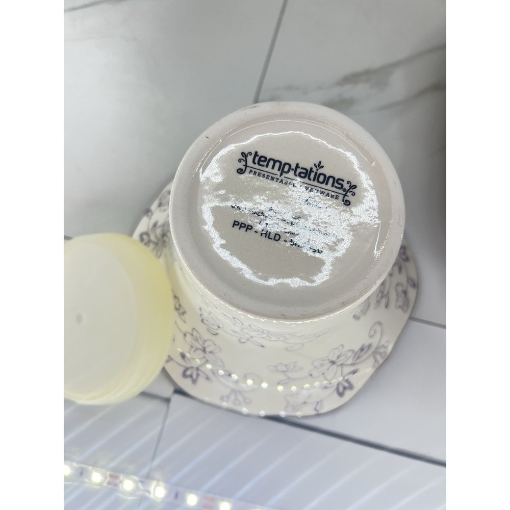 NEW Temptations Purple FLORAL LACE 2 In 1 Cake Stand Chip & Dip Crudite Set MINT - Picture 8 of 12